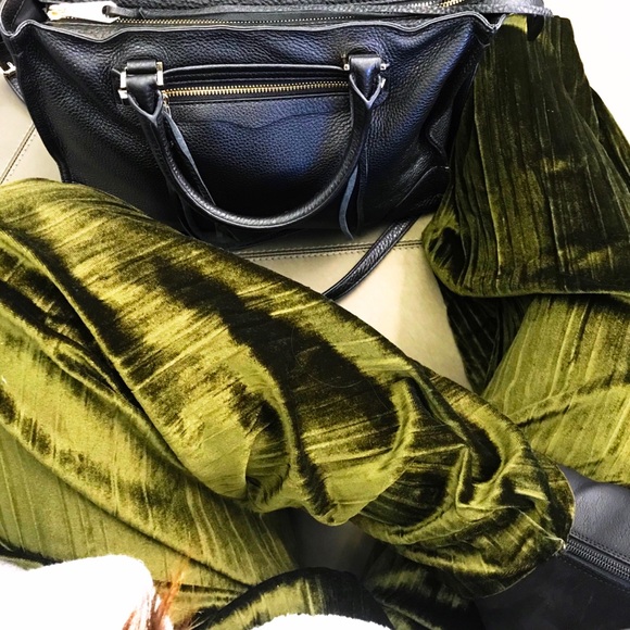 Olive Velvet Palazzo Pants - Picture 3 of 4